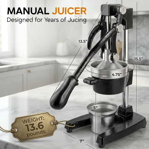Miniatura 2 de Exprimidor de hierro fundido – Exprimidor manual resistente con colador extraíble para una fácil limpieza, extractor de jugo manual para naranja