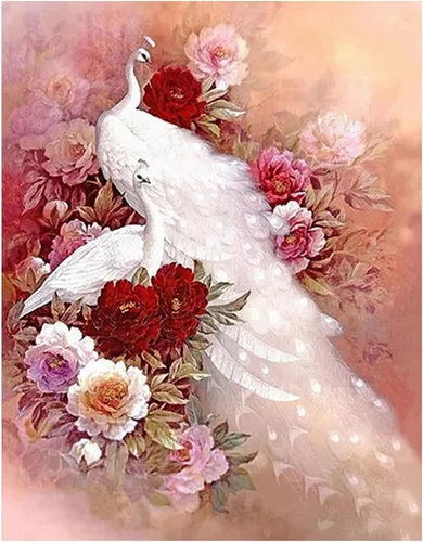 Kits de pintura de diamantes grandes de 15 x 19 pulgadas, diseño cuadrado de pavo real 5D, punto de cruz, pintura familiar por números, adultos,