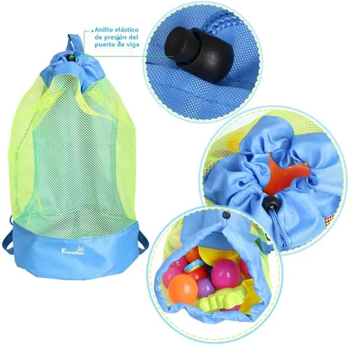 Miniatura 5 de EocuSun Bolsa de malla grande para playa, tote durable con cordón, mochila para juguetes de natación y alberca, bolsas de almacenamiento para Azul