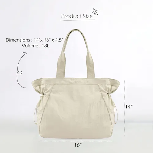 Miniatura 6 de ODODOS Bolsas de compras con cierre lateral de 18 litros, bolsa de hombro ligera, bolso de mano para compras, entrenamiento, playa, viajes