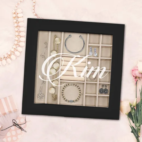 Miniatura 4 de Joyero personalizado con bandeja extraíble, organizador, cerradura, llave y parte superior de cristal, monograma y grabado personalizado