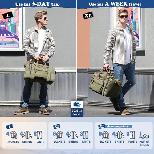 Miniatura 5 de Plambag - bolsa de lona para viaje, 50 L, bolsa de fin de semana, Verde ejército), PB058AG