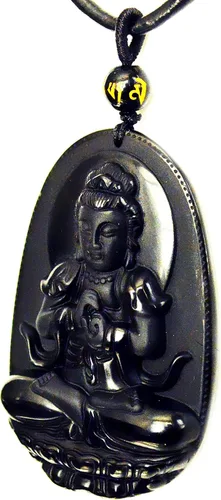 Miniatura 6 de Collar con dije de Buda. Collar con amuleto talismán Bodhisattva de Buda, de obsidiana., sin metal, 0580