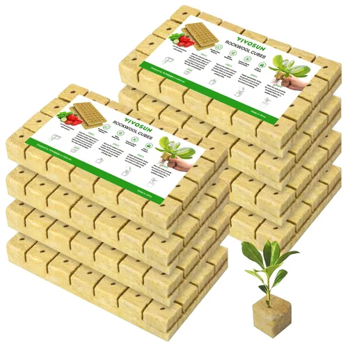Miniatura 9 de VIVOSUN Cubos de Lana de Roca de 1.6", 28 Tapones Cubos Iniciadores de Cultivo de Lana de Piedra para Esquejes, Clonación, Propagación de Plantas