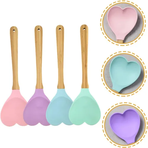 Miniatura 3 de 4 cucharas de sopa y ensalada de silicona con forma de corazón, prácticos utensilios de cocina para mezclar y servir y herramientas de cocina