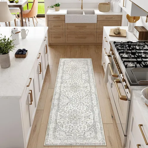 Miniatura 3 de Alfombra de pasillo oriental para baño Lahome, alfombra lavable de 2 x 6 pulgadas color beige para cocina, alfombra antideslizante para pasillo