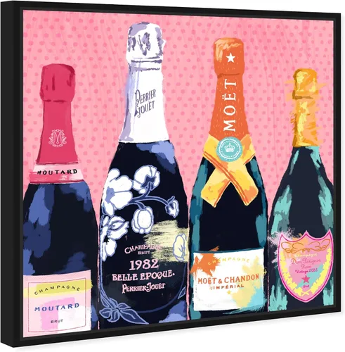Miniatura 2 de The Oliver Gal Artist Co. Drinks and Spirits - Lienzo decorativo para pared, diseño de Pass The Bottle' Champagne enmarcado, 30 x 30 pulgadas, rosa