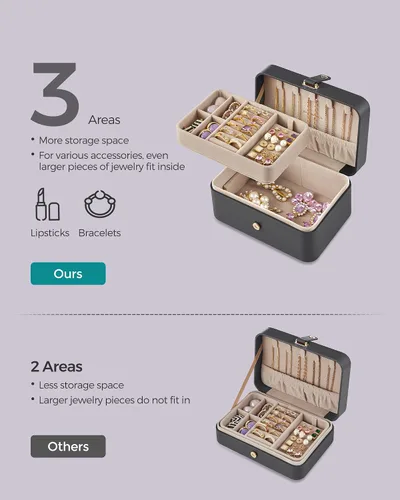 Miniatura 60 de SONGMICS Caja organizadora de joyas, estuche de viaje de 2 capas para aretes, collares, pulseras, almacenamiento portátil de joyas con gran Verde