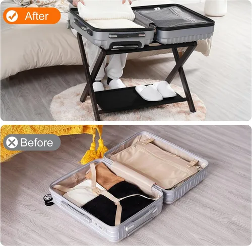 Miniatura 7 de Heybly HLR010Z1 - Portaequipajes, soporte plegable para maleta con estante de almacenamiento, soporte de equipaje de alta resistencia