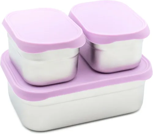 Miniatura 9 de WeeSprout Juego de fiambreras de acero inoxidable, cajas Bento anidadas para almacenamiento de alimentos de 25.4 fl oz y 7.8 fl oz, con tapa