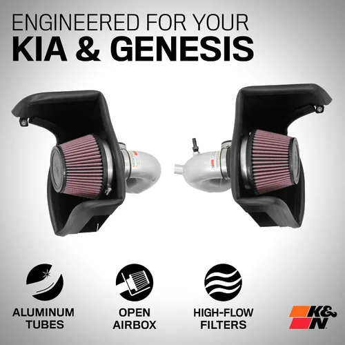 Miniatura 2 de K&N Sistema de admisión de aire frío: filtro de aire de alto flujo, aumenta el rendimiento y aceleración: compatible con Genesis/Kia G70 2018-2025