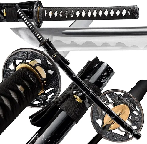 Miniatura 15 de Espada Katana Tradicional Forjada a Mano con Templado de Calor/Arcilla Verdaderas Katanas de Acero al Carbono 1060/1095 T10, Afilar, Espiga