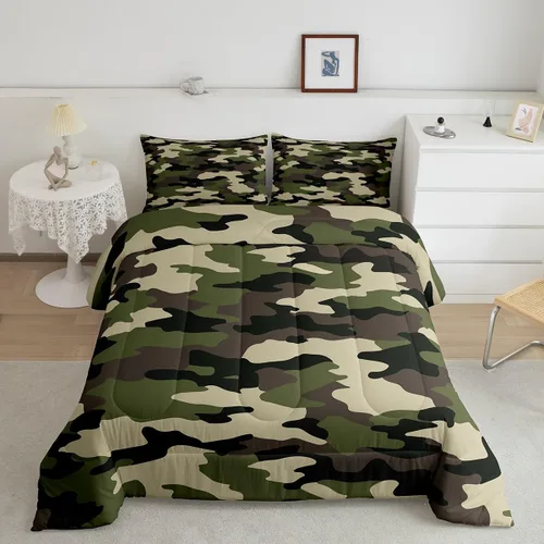 Miniatura 13 de Feelyou Juego de edredón de camuflaje naranja para niños, tamaño individual, juego de ropa de cama de camuflaje estilo militar para niños y niñas