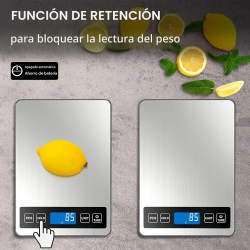 Miniatura 5 de Fuzion Báscula de alimentos, báscula digital de cocina de 1 g/0.1 oz, 22 libras, 7 unidades, tara y PC, potencia recargable, vidrio templado y acero