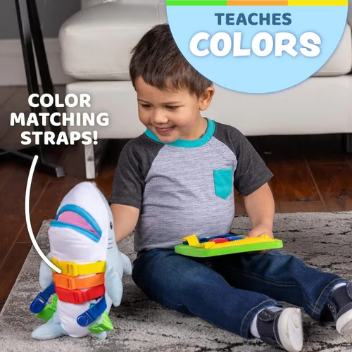 Miniatura 4 de Buckle Toys - Peluche de tiburón Bruce - Juguete de viaje Montessori para niños pequeños - Desarrolla habilidades motoras y resolución de problemas