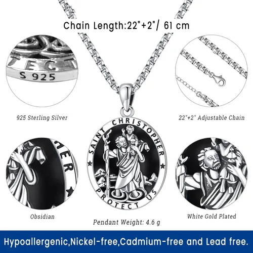 Miniatura 14 de Eusense San Miguel San Cristóbal San Benito San Judas Virgen María Collar chapado en oro 925 joyería religiosa para hombres y mujeres, collar
