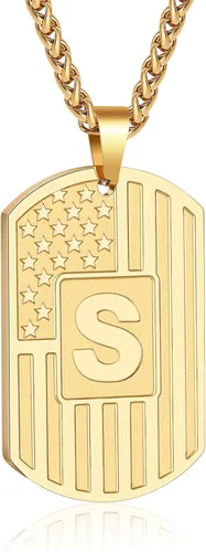 Miniatura 77 de Bellino Regalos de graduación – Collar con letra inicial de la A a la Z para hombres, niños, adolescentes, acero inoxidable, bandera estadounidense