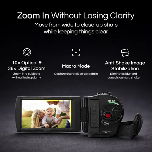 Miniatura 3 de Minolta Videocámara 4K Ultra HD con pantalla táctil de 3.5 pulgadas, zoom óptico de 10x, fotos de 28 MP, estabilizador digital, soporte de zapato