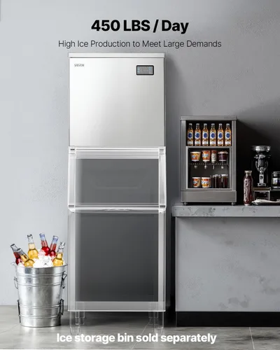 Miniatura 3 de VEVOR Máquina comercial para hacer hielo – Cabezal, máquina de hielo de acero inoxidable de 450 libras por día con fabricación de hielo programada