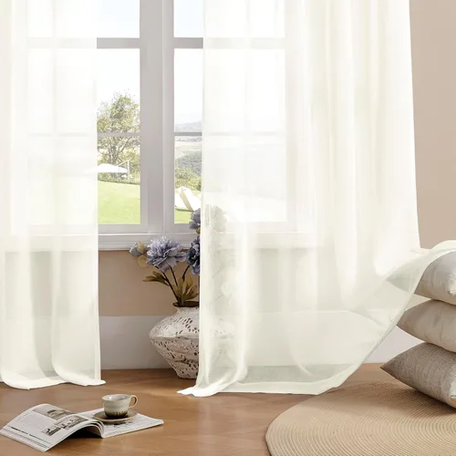 Miniatura 48 de Cortinas para ventana cortinas blancas traslúcidas de 90 pulgadas de largo, 2 paneles de cortinas de tul, paneles de ventana para cortinas de Blanco