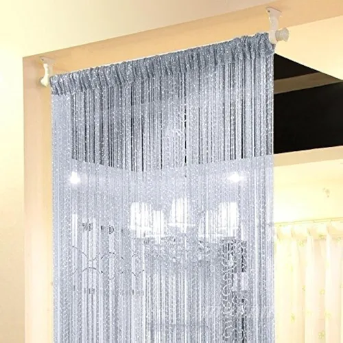Miniatura 20 de Cortina de cuerda para puerta, hilo plano de cinta plateada con borlas, divisor de habitación, 39 x 79 pulgadas (rosa-estilo 2)