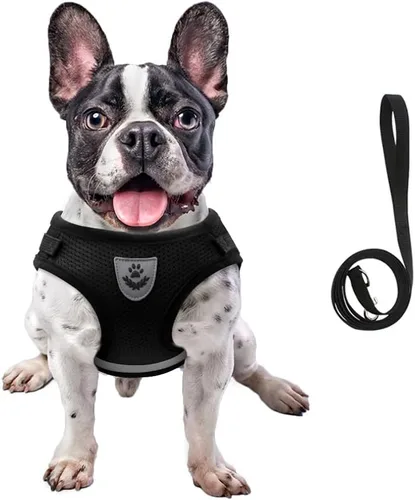 Miniatura 17 de FEimaX Juego de arnés y correa para perro, malla suave ajustable, de fácil control, chaleco ligero para gatos con tiras reflectantes, a prueba