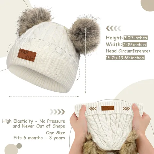 Miniatura 17 de Century Star Toddler Beanie Baby Girls Winter Hat - 6-36 Months Warm Knit Pom Pom Hats for Gils Boys
