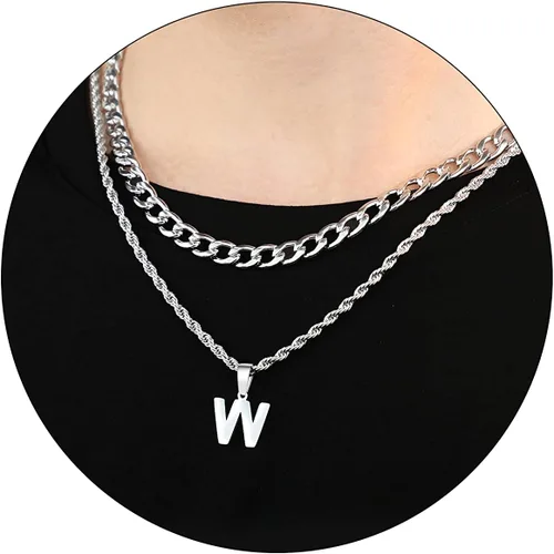 Miniatura 39 de SENRAN Collar con inicial en capas de la A a la Z para hombre, cadena de cuerda torcida de acero inoxidable de 18 a 20 pulgadas, dije de letra