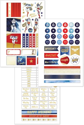 Miniatura 4 de Paper House Productions DC Comics Wonder Woman - Agenda de 12 meses sin fecha de 7.5 pulgadas con calcomanías de bandera de mes y evento, logotipo