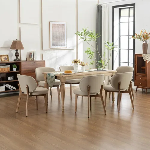 Miniatura 9 de YOUNIKE Silla de comedor con respaldo alto, silla única de cocina estilo moderno de mediados de siglo, silla acentuada sin brazos de tela bouclé