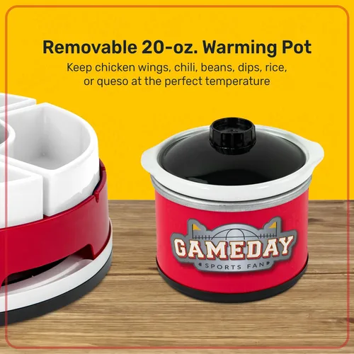 Miniatura 4 de Nostalgia Gameday juego de olla de cocción lenta con calefacción y bandeja giratoria Lazy Susan para servir para fiestas, olla de fondue para salsas