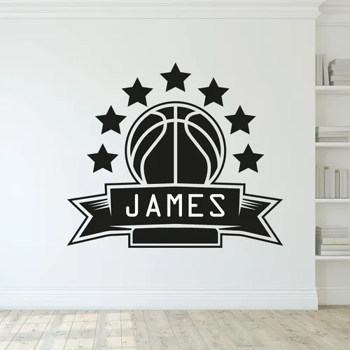 Calcomanía de vinilo con nombre de jugador de baloncesto con pelota y estrellas para jugador de baloncesto, personaliza tu propio nombre en la