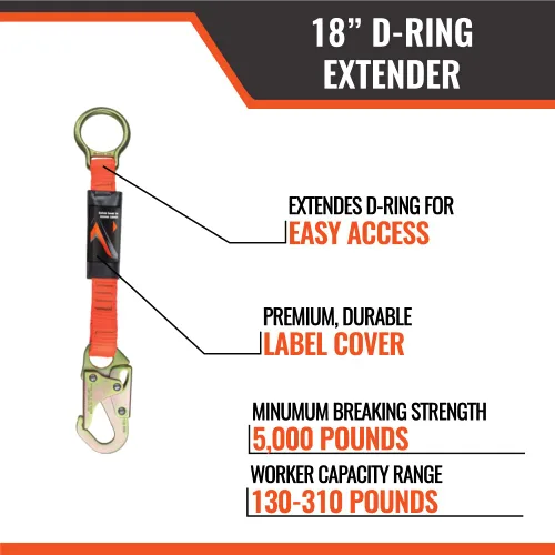Miniatura 2 de Malta Dynamics Extensor de anillo en D de 18" con gancho a presión para protección contra caídas y techos, cumple con OSHA/ANSI (1)