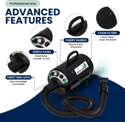 Miniatura 4 de My Pet Command Soplador de secadora para perros, ultra silencioso, soplador profesional de alta velocidad ajustable, flujo de aire caliente y frío