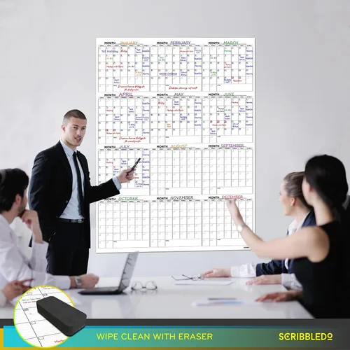 Miniatura 7 de Calendario grande de pizarra blanca de 36 x 48 pulgadas, calendario de borrado en seco para pared, calendario de pared grande de borrado en seco