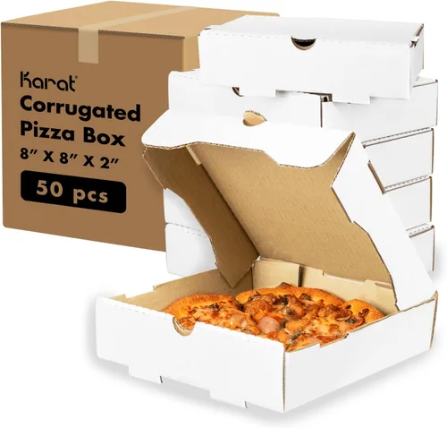 Miniatura 11 de Karat Cajas de pizza de 20,3 x 20,3 cm [paquete de 50] Cajas corrugadas de impresión roja clásica Ventiladas, resistentes a la grasa, duraderas