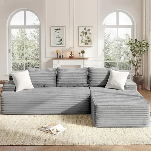 Miniatura 17 de Seccional modular: asiento de nube en forma de L con espuma viscoelástica, muebles de sala de estar convertibles de 3 asientos, diván de gran Negro