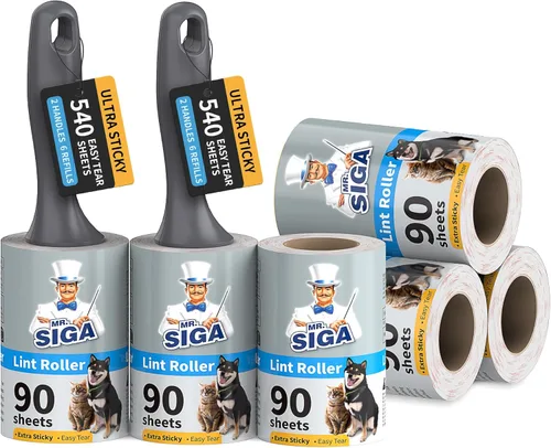 MR.SIGA Rodillos de pelusa para pelo de mascotas extra pegajosos, 540 hojas, removedor de pelusa para ropa, muebles, removedor de pelo de mascotas