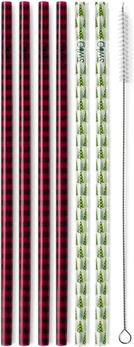 Swig Life Popotes Reutilizables Estampados Buffalo Plaid + Árboles Juego de popotes reutilizables + cepillo de limpieza, cada popote mide 10.25