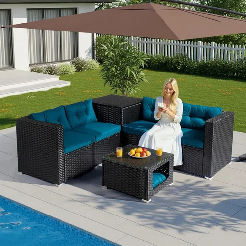 Miniatura 7 de Outvita Juego de 4 muebles de patio al aire libre, juego de sofá de conversación de ratán de polietileno, muebles exteriores de mimbre para todo