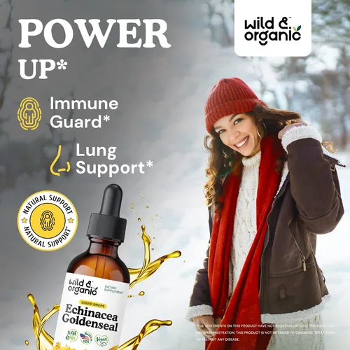 Miniatura 2 de Wild & Organic Echinacea Goldenseal - Suplemento de apoyo inmunológico con extracto de raíz de equinácea de sello dorado, tintura vegana, sin azúcar