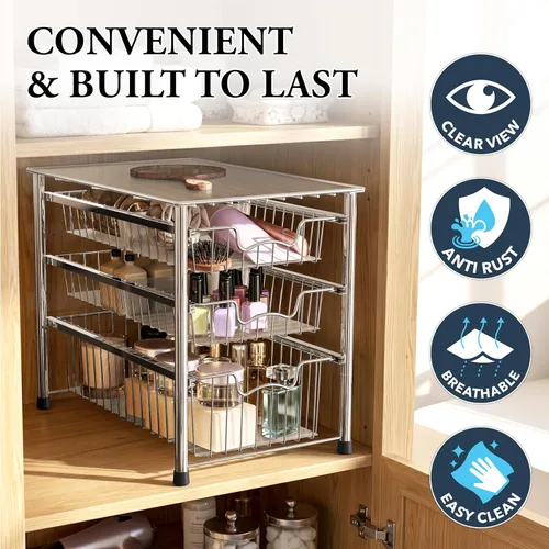 Miniatura 5 de Simple Houseware - cajón organizador apilable de 3 niveles, color cromo cromado