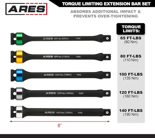 Miniatura 3 de ARES 70367 - Juego de barras de extensión de limitación de par - Cromo Moly - Barras de grado de impacto de 8 pulgadas de largo - Acción flexible