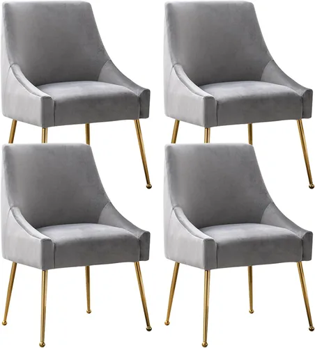Miniatura 13 de Juego de 2 sillas de comedor de terciopelo, sillas de comedor tapizadas con patas de metal dorado pulido, sillas auxiliares de cocina de granja, Azul