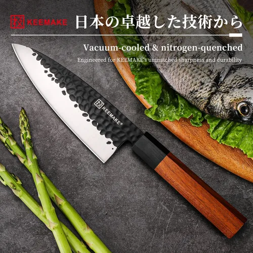 Miniatura 4 de Cuchillo Deba KEEMAKE de 6 pulgadas, cuchillo japonés de doble bisel de acero inoxidable 440C para pescado/filete con asa de madera octogonal G10