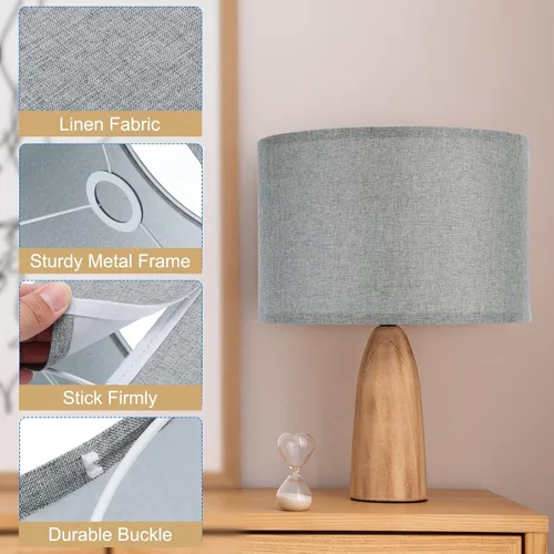Miniatura 3 de PATIKIL Pantallas de lámpara de tambor, 12 x 12 x 8 pulgadas, pantalla de lino de fácil montaje para lámparas de mesa, lámparas de pie, luces Gris
