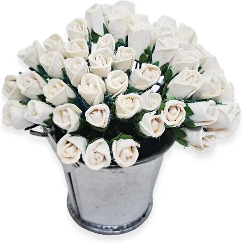 Miniatura 5 de ChangThai Design 50 piezas de papel de rosa blanca de ¼ pulgadas de diámetro, ramo de flores para álbumes de recortes, manualidades, papel