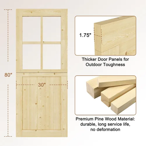 Miniatura 3 de Losa para puerta holandesa para interior y exterior, 30 x 80 pulgadas, universal 4 Lite vidrio templado dividida puerta individual, puerta de casa 4
