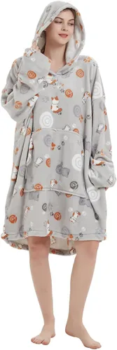 Miniatura 2 de ABENCA Manta con capucha para adultos, sudadera de gran tamaño de franela ligera, cálida y acogedora, talla única. Animal