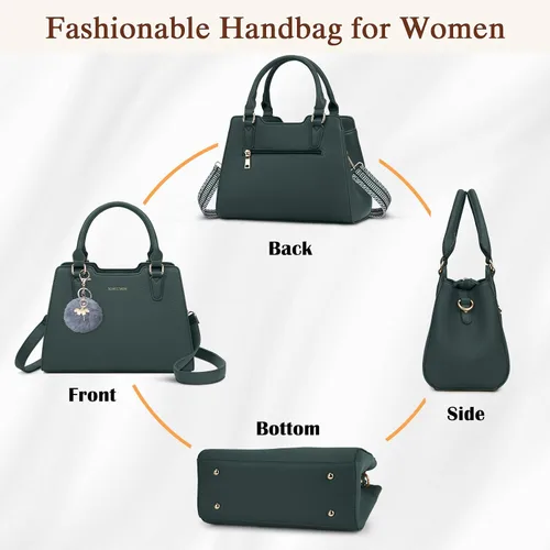 Miniatura 7 de IGOLUMON Bolso de mujer con asa superior de cuero vegano sintético Satchel Monedero para mujer Bolso de mano de diseñador con lindo pompón